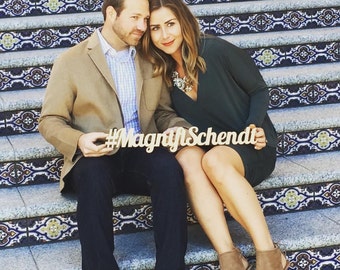 Wedding Hashtag Sign Personalized Photo Prop or Wedding Decor, Wooden Words Hashtag Sign, Name in Wood (Item - PHT100)