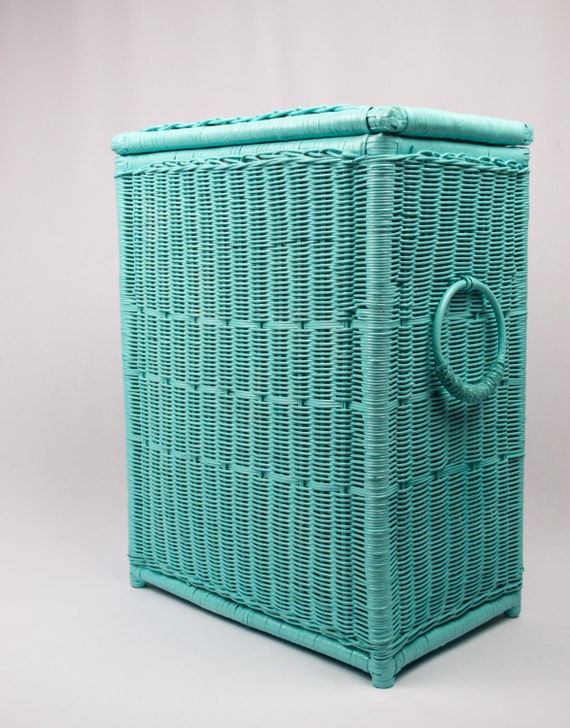Wicker and Rattan Clothes Hamper in Ocean Breeze Blue