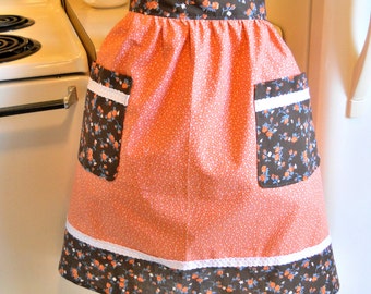 Vintage Style Half Apron in Brown and Orange