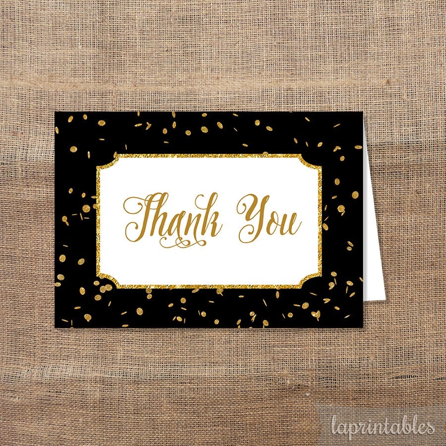 Black and Gold Printable Thank You Card Black & Gold Glitter
