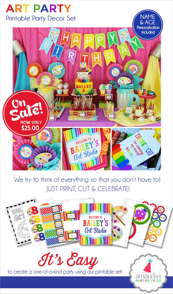 Art Birthday Party | Art Party | Art Birthday Decorations | Art Party Printables | Artist Party | Rainbow Birthday | Amanda's Parties To Go Il_570xn