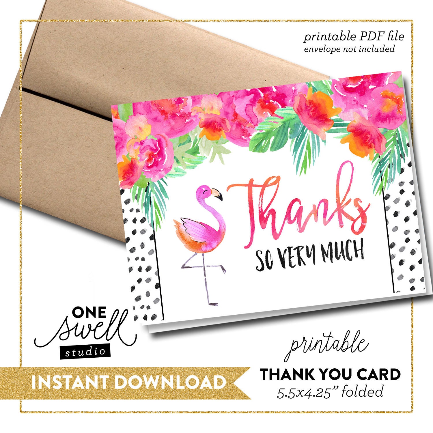 Flamingo Thank You Card Flamingo Note Card Printable Thank You