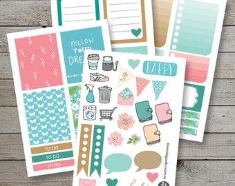 Printable Planner stickers / Erin Condren Filofax Happy Planner / Tan Mint Pink / checklist stickers / planner icons / November monthly kit