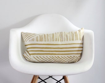 karnataka lumbar pillow cover in metallic gold on off-white organic cotton hemp