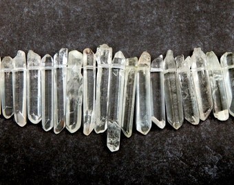 Supplies Beads Gemstones Quartz Crystal Points and Stick Beads 6 Nearly Water Clear Lightly Polished Quartz Drilled 6-8mm x 15--25mm wc7