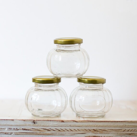 Small Glass Jars with Gold Metal Lids 3 pc