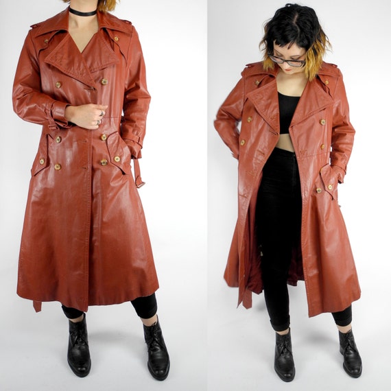 HOLIDAY SALE 1970's brown leather trench coat / vintage