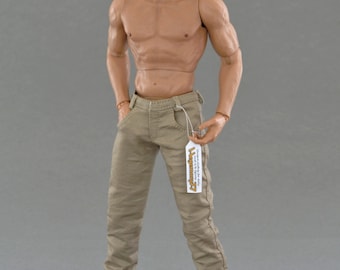 1/6th scale beige / khaki - trousers / pants for: regular size 12 inch collectible movable action figures