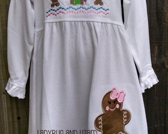 Gingerbread House and Girl Long Sleeve Empire Waist Dress 12M-18M, 2T-3T, 4-6