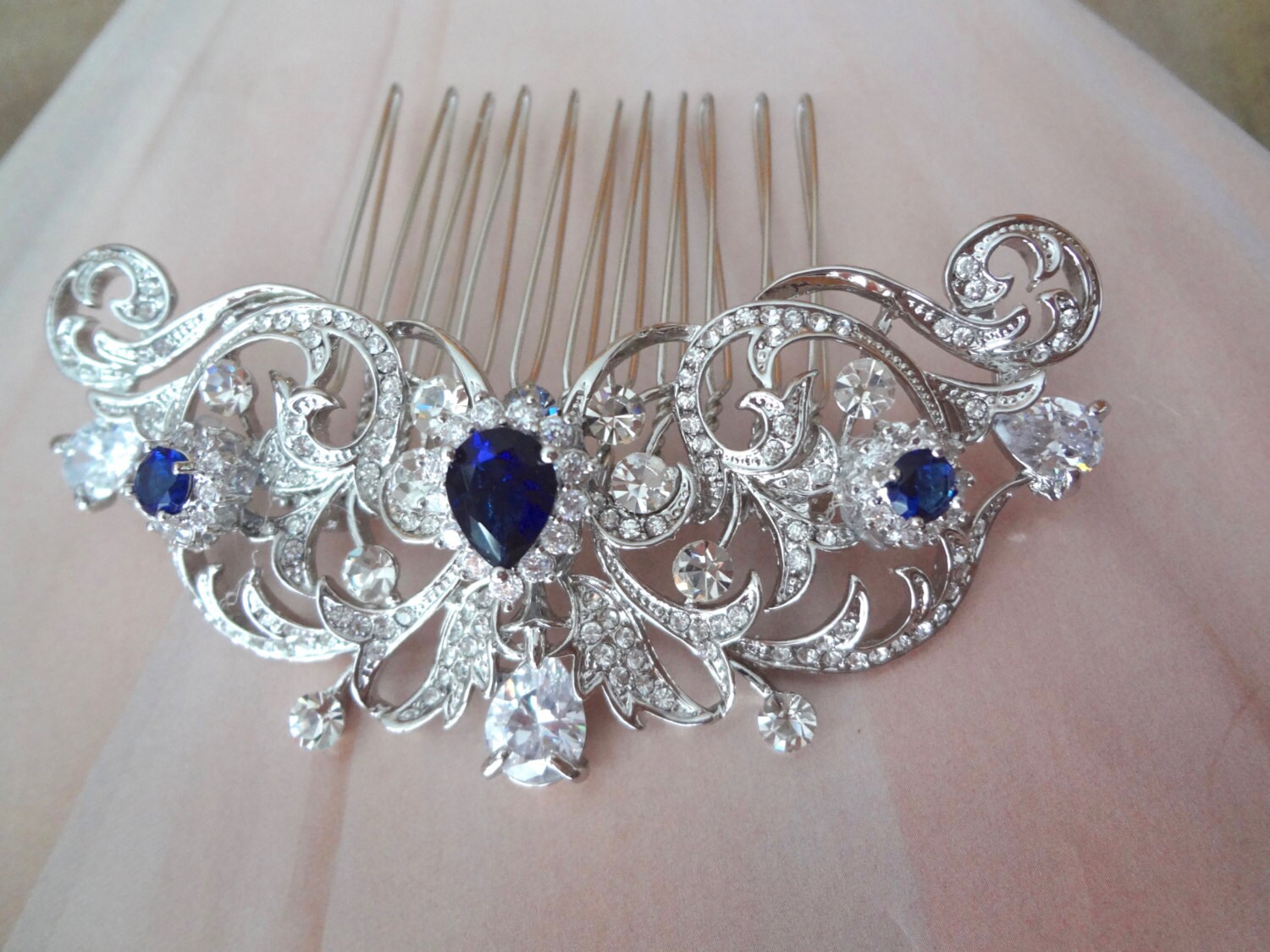 Blue Sapphire Hair Comb Brides Hair Comb Wedding Hair Comb 8045