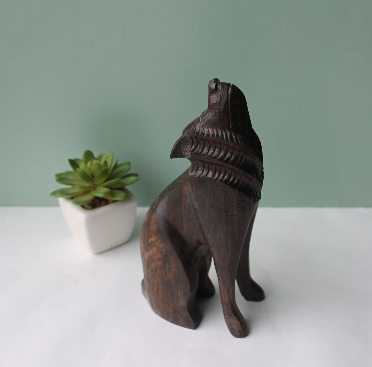 Hand Carved Wolf Vintage Wood Sculpture Native
