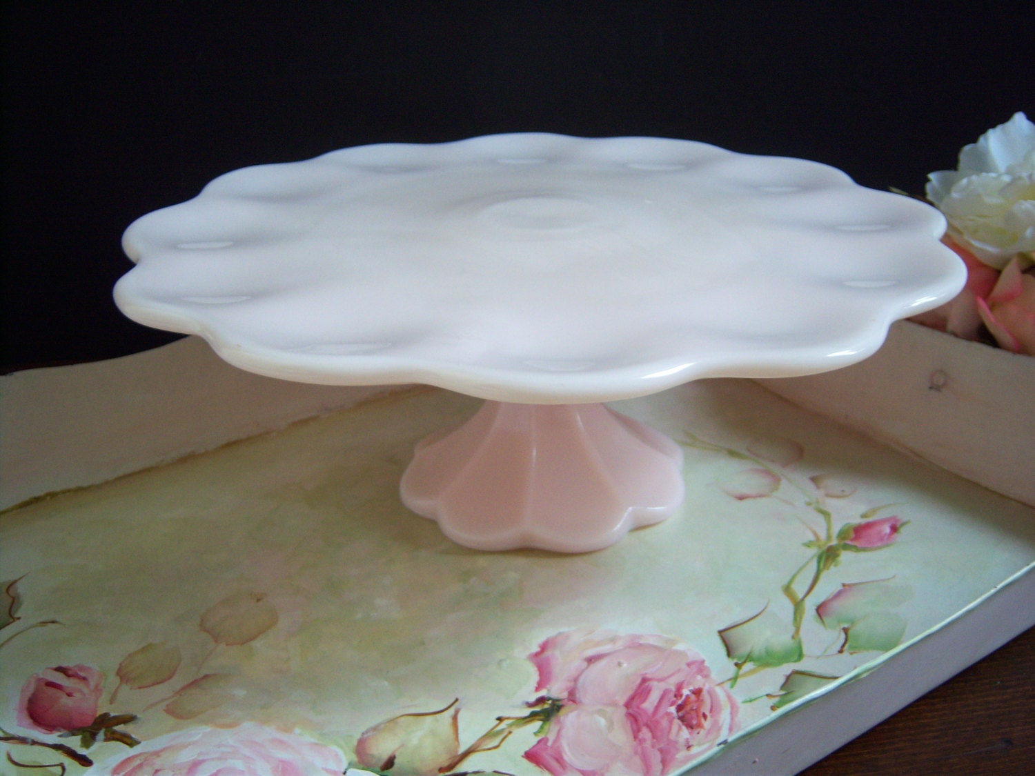 Pink Milk Glass Cake Stand Fenton Pink Milk Glass Cake Stand