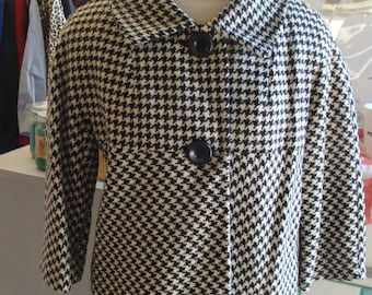 60's HOUNDSTOOTH CHECK JACKET coat black ivory wool S M