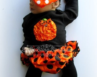 Baby Girl Halloween Costume Outfit Bloomer set Newborn Girl Pumpkin Costume Complete Set