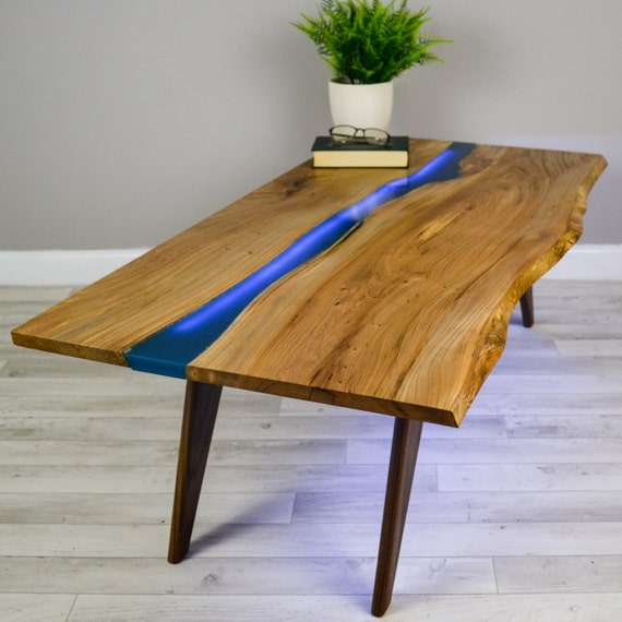Resin River Coffee Table on Walnut Base by FrancesBradleyDesign