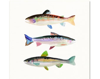 Trout Watercolor Print. Fish Art Print. Pond Life Nature Decor. Fisherman Dad Wall Art. Trout Illustration.