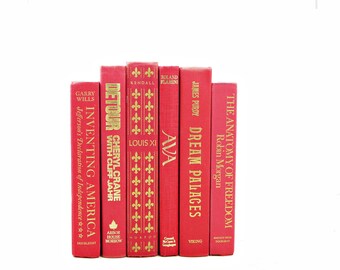 Red Books, Decorative Books, Wedding Centerpiece, Old Book Set, Instant LIbrary, Book Collection, Vintage Book Decor, Home Decoration