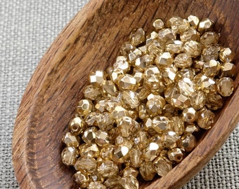 4mm Gold beads 50pc Fire polished beads 4mm Gold faceted beads Opaque beads Czech beads 4mm round beads glass beads