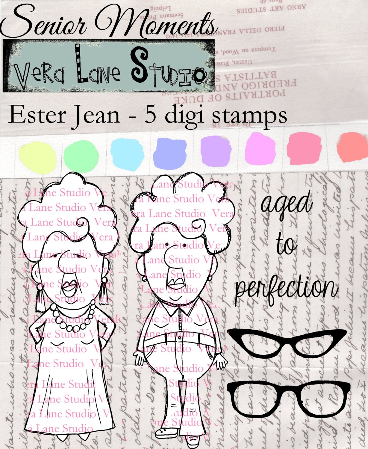 Ester Jean quirky and whimsical senior citizen woman digi