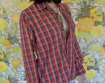 Rusty - red and green plaid shirt - 1950s women's vintage plaid button down - red plaid western shirt - small womens 50s plaid shirt