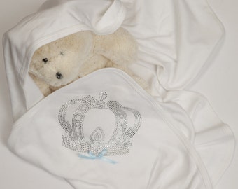 Baby Boy White Blanket White Receiving Blanket with Royal Crown