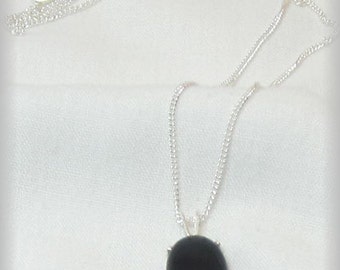 Natural Black Onyx Pendant Necklace Cut from Rough 14x10mm Set In 14Kt Gold Filled or Sterling Silver