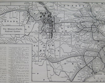 1921 SOUTHERN PACIFIC RAILROAD Map Antique 1920s Railway Map