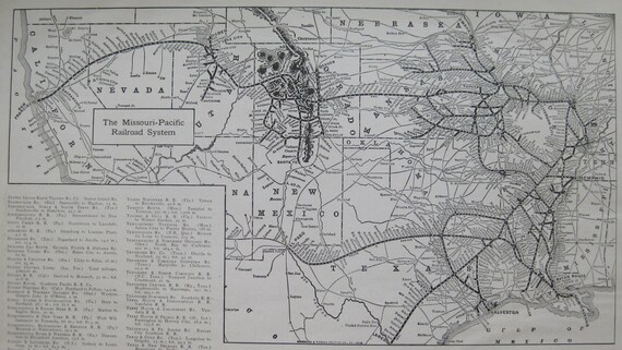 1918 MISSOURI PACIFIC RAILROAD Map Black and White Gallery