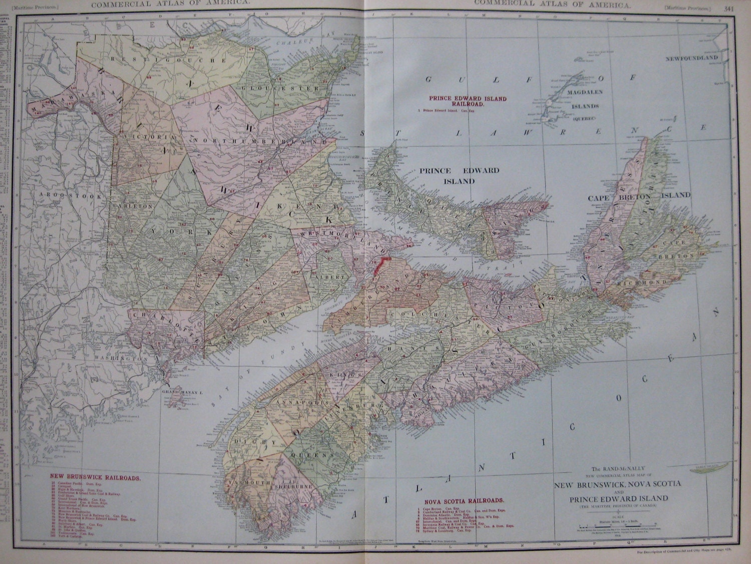 Uncommon NOVA SCOTIA Map with RAILROADS New Brunswick Map Pei