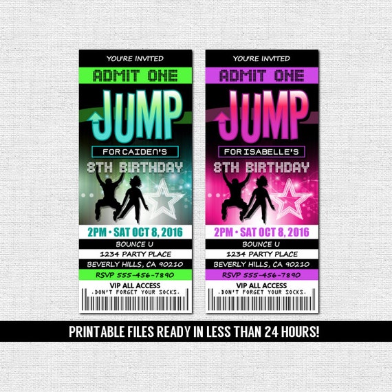 JUMP TICKET INVITATIONS Bounce House Trampoline Park