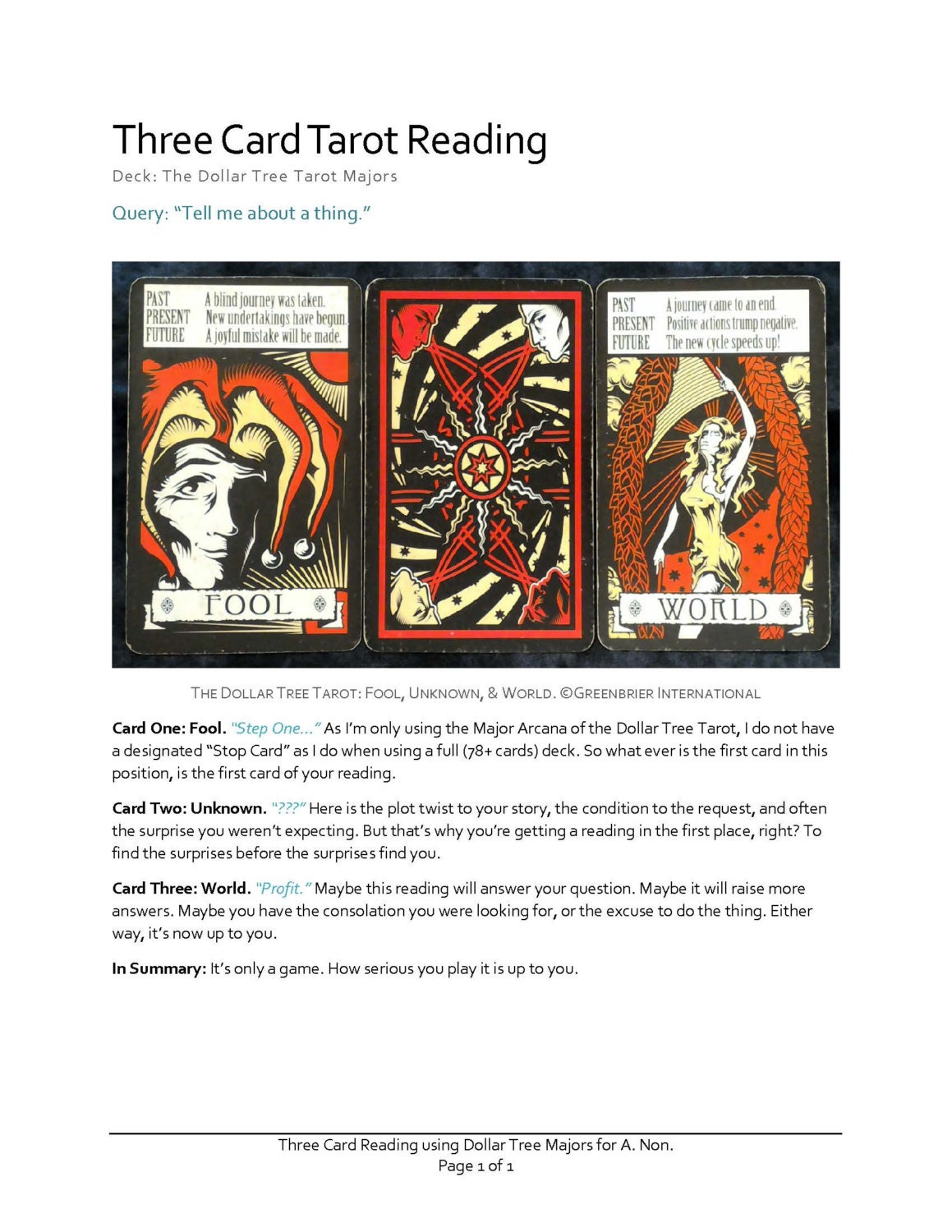 tarot card five point reading