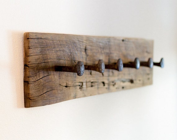 Rustic coat rack wall hanger with 6 railroad by 