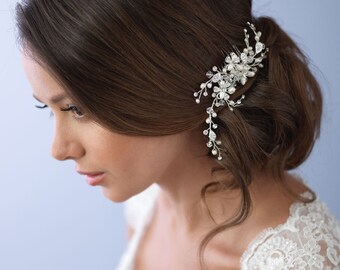Swarovski Crystal Hair Comb, Wedding Hair Comb, Bridal Hair Comb, Freshwater Pearl Hair Comb, Floral Hair Comb, Bridal Headpiece ~TC-2051