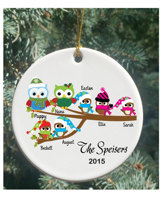 personalized christmas ornaments with family of 7 owls personalized christmas ornaments with family of 7 owls