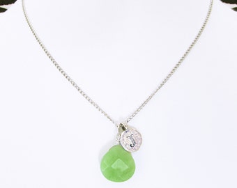 Personalized girlfriend gift, letter J necklace, J initial necklace with jade birthstone, J coin initial necklace with jade stone jewelry