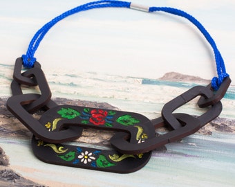 Black Country Chain Necklace - narrowboat style canal art inspired hand-painted statement necklace for brummies, yam yams, and history buffs