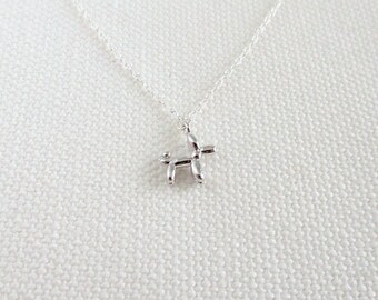 Balloon Dog Necklace, Sterling Silver Chain, Quirky Kitsch Poodle Balloon Animal Tiny Petite Simple Jewelry