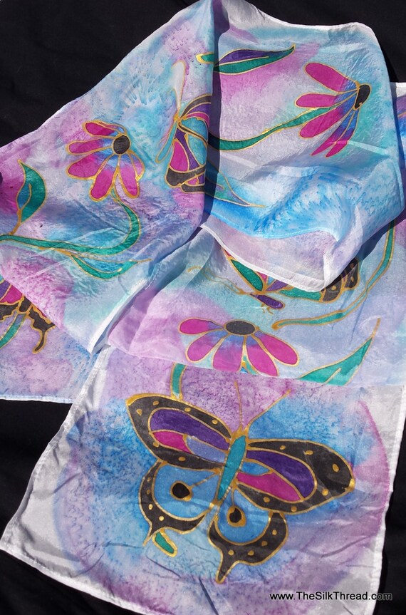 Butterflies Silk scarf. 8x54 custom silk scarf