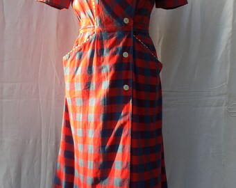 French Vintage 50s Red Check Dress