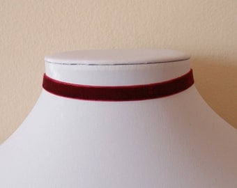 Maroon Velvet Choker 10mm / Necklace Retro 90s / For Her / Maroon Choker