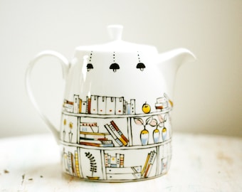 Hand painted teapot - Book A Holic - fine bone china