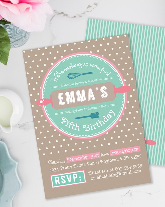 Cooking Party Invitation, Baking Birthday Party, Baking Party Invitation, Girls Cooking Party, Girls Baking Party, Chef Birthday Party, #55 Il_570xn