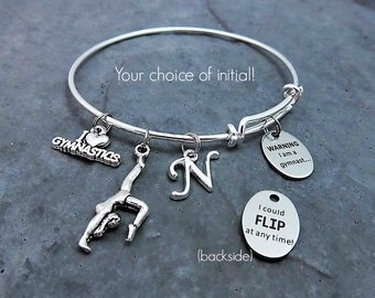 Gymnastics Gifts - Beware I am a Gymnast Could Flip at any Time - Charm Bracelet - Team Gifts - Gymnast Gift - Jewelry - Sports - Bangle