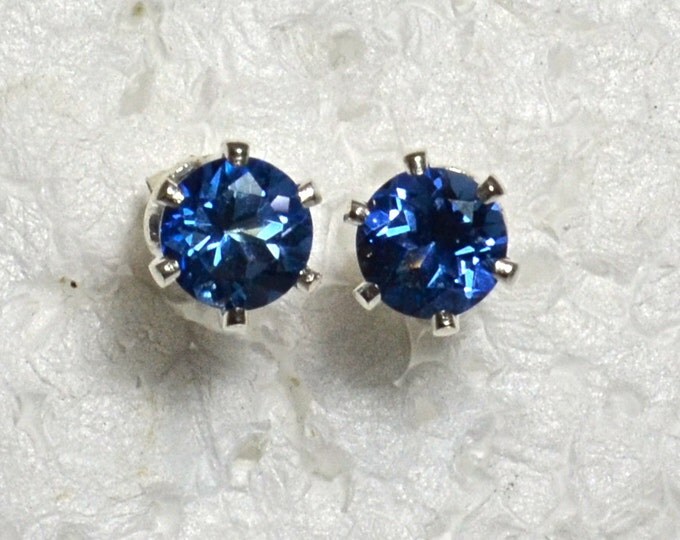 Blue Mystic Topaz Studs, 6mm Round, Natural, Set in Sterling Silver E959