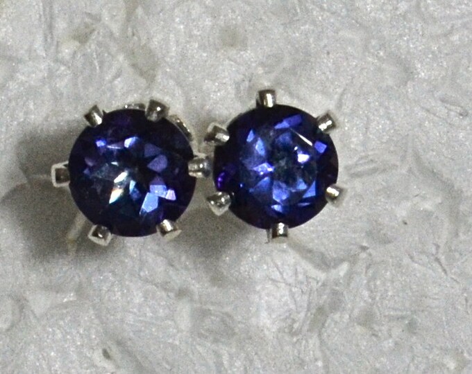 Mystic Blue Topaz Studs, 5mm Round, Natural, Set in Sterling Silver E960