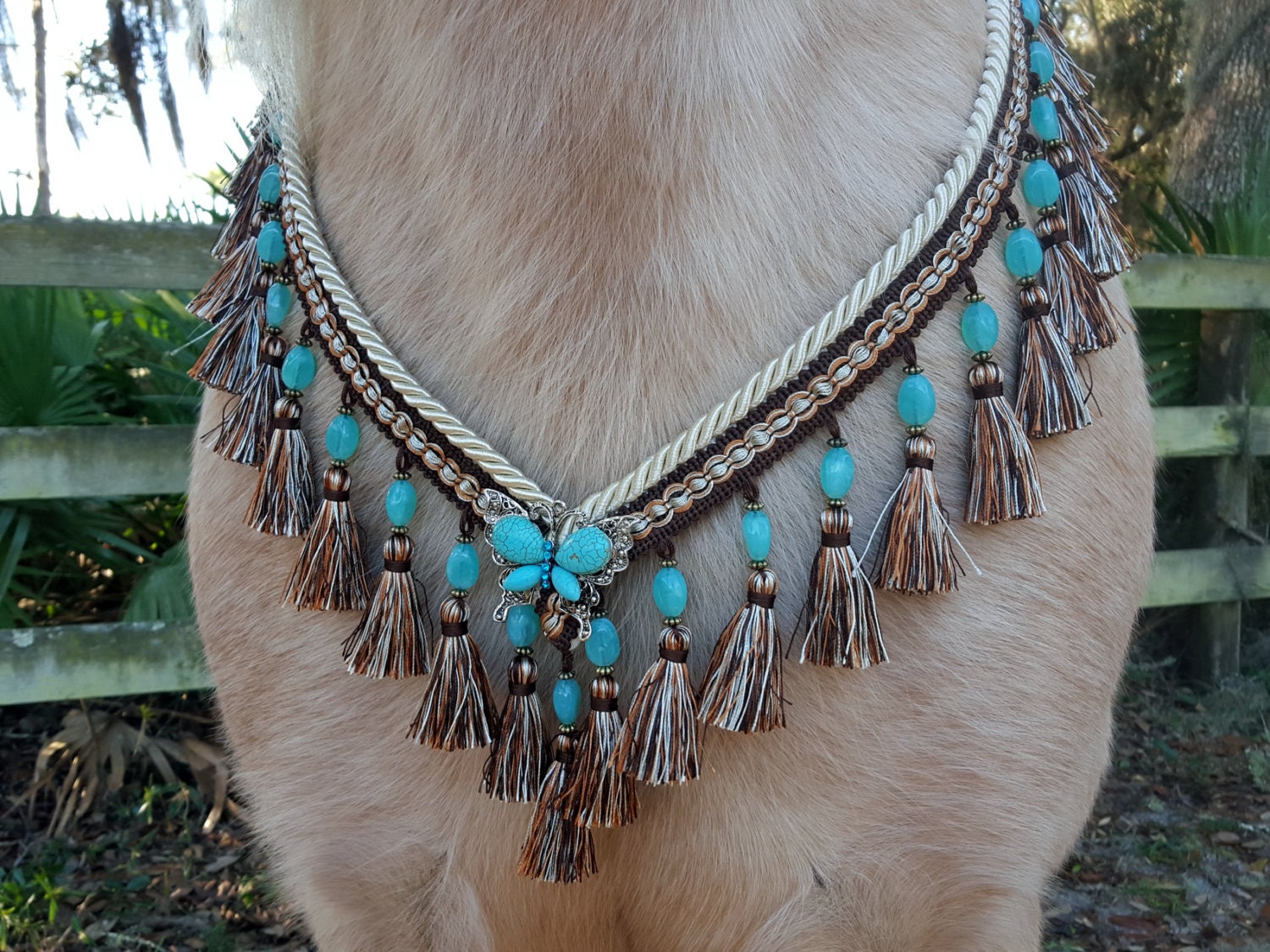 Turquoise Butterfly Tassel Breast Collar Tasseled Horse