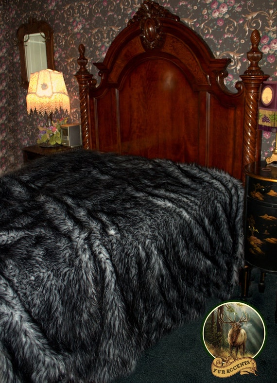 Gray Blue Fox Fur Shag Throw Blanket / Bedspread / by FurAccents