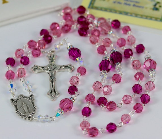 Catholic Swarovski Crystal Rosary in Pinks