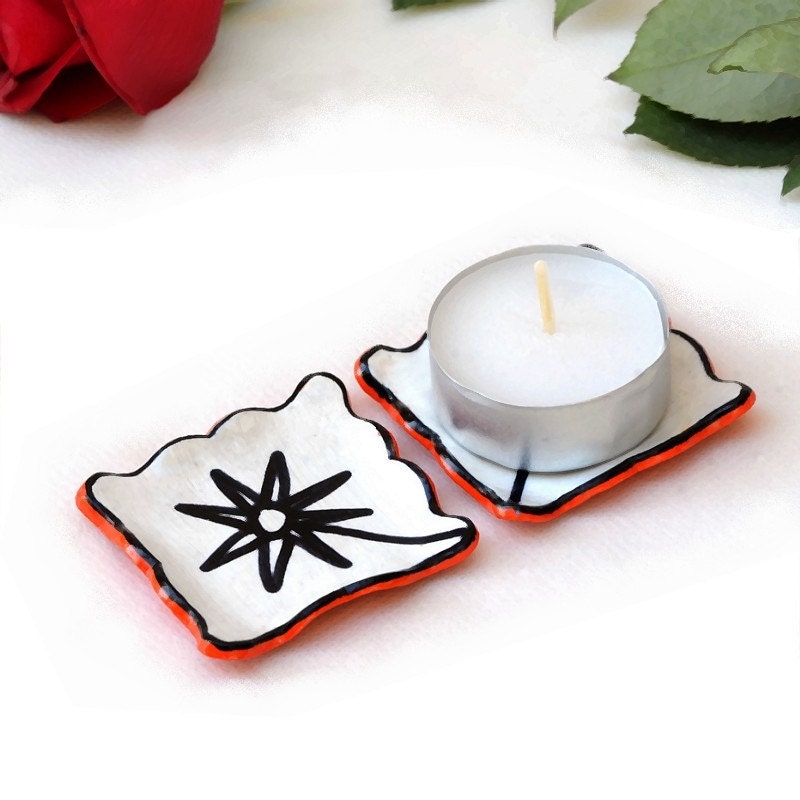 Orange Candle Holders set of 2 orange flower tea light