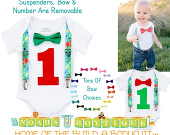 First Birthday Dinosaur Outfit - Shirt - 1st Birthday Boy - Dinosaur Party - Dinosaur Theme - Dinosaur Outfit - Dinosaur Suspenders - Green